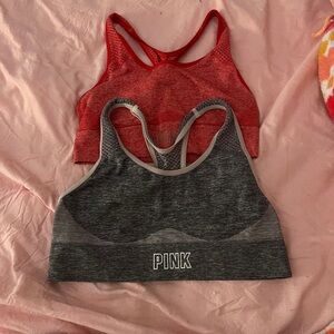 PINK Victoria's Secret Red and Gray Sports Bras